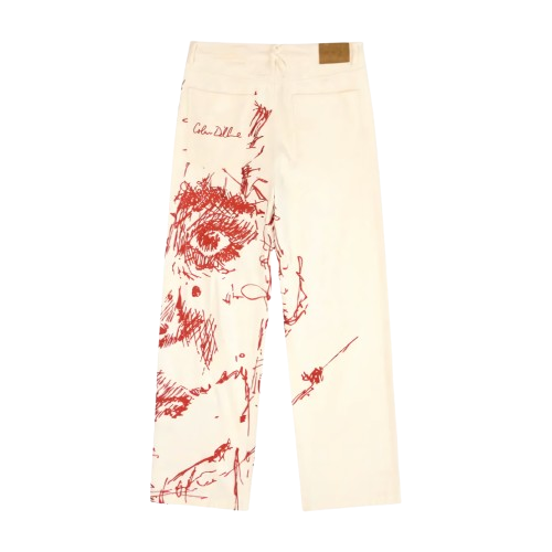 Quần Jean Canvas Họa Tiết Sketch Đỏ